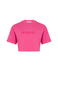 T-shirt crop col rond à manches courtes - Rose