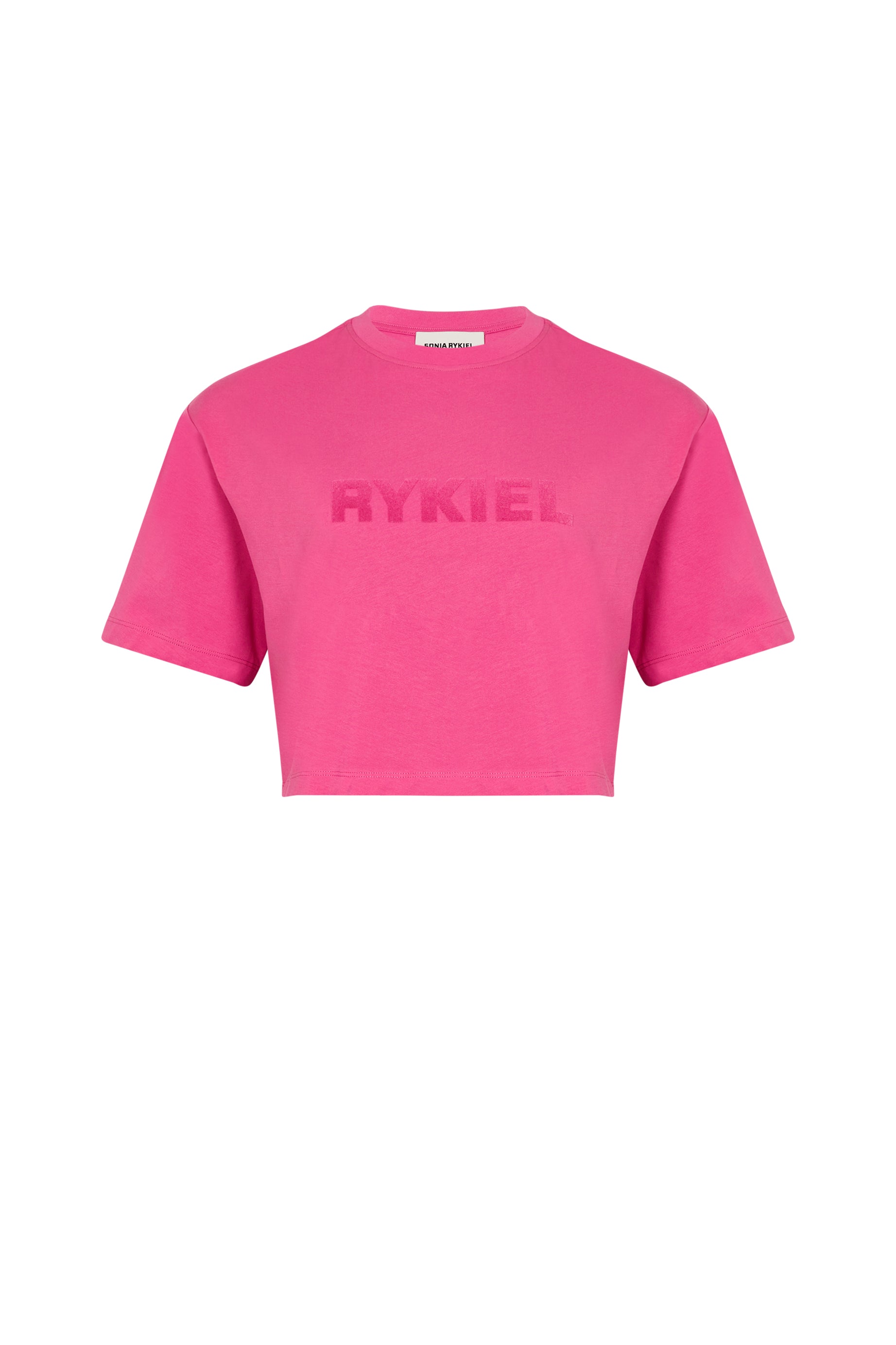 T-shirt crop col rond à manches courtes - Rose