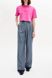 T-shirt crop col rond à manches courtes - Rose