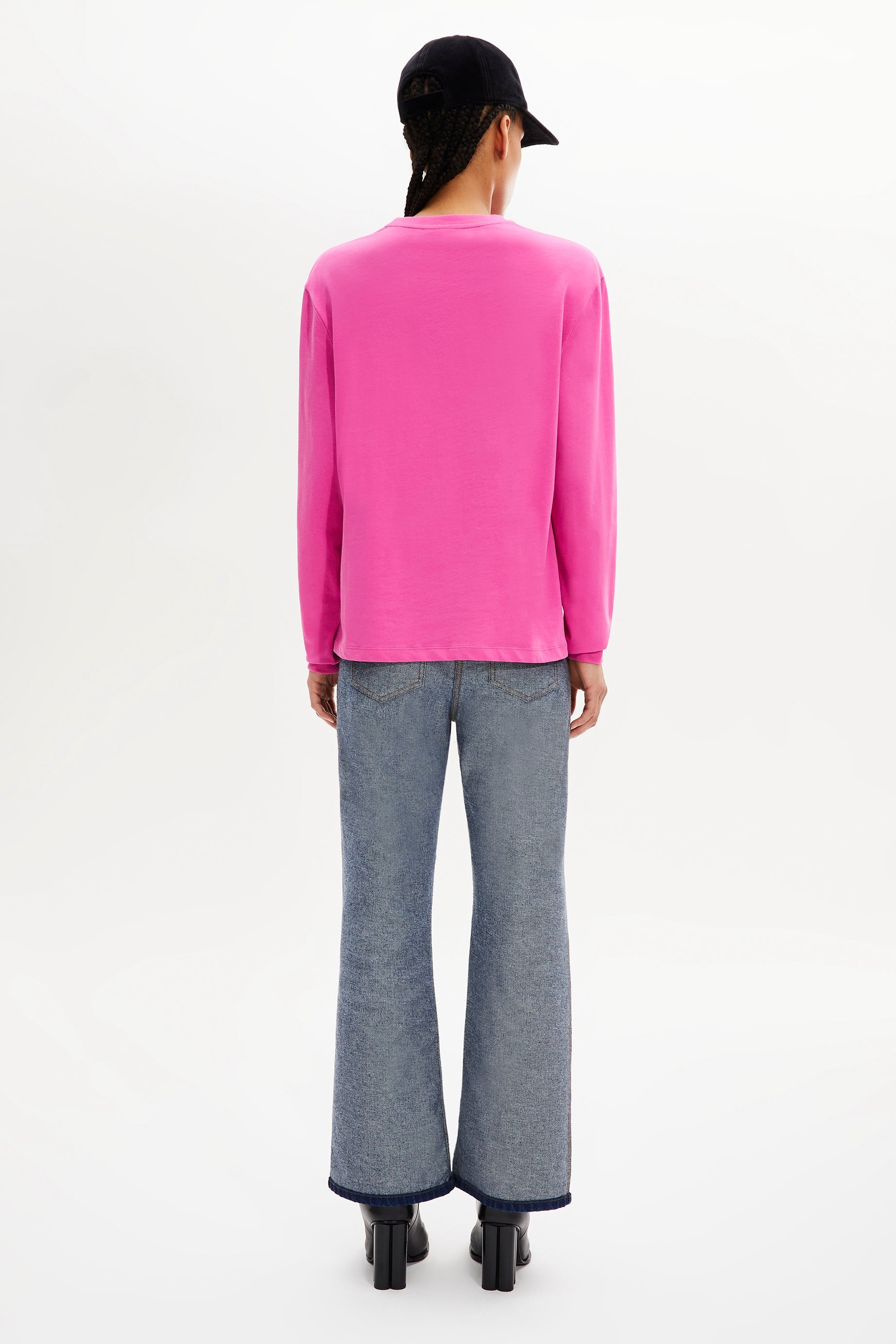 T-shirt col rond manches longues - Rose