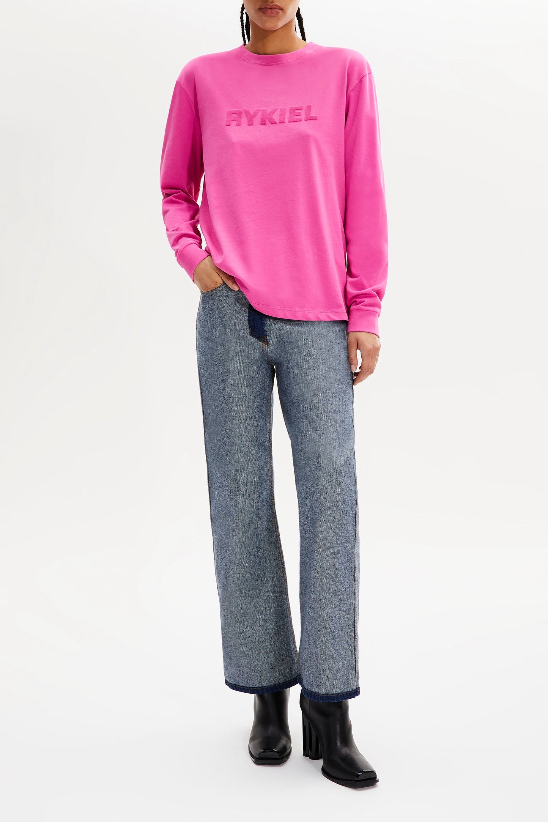 T-shirt col rond manches longues - Rose