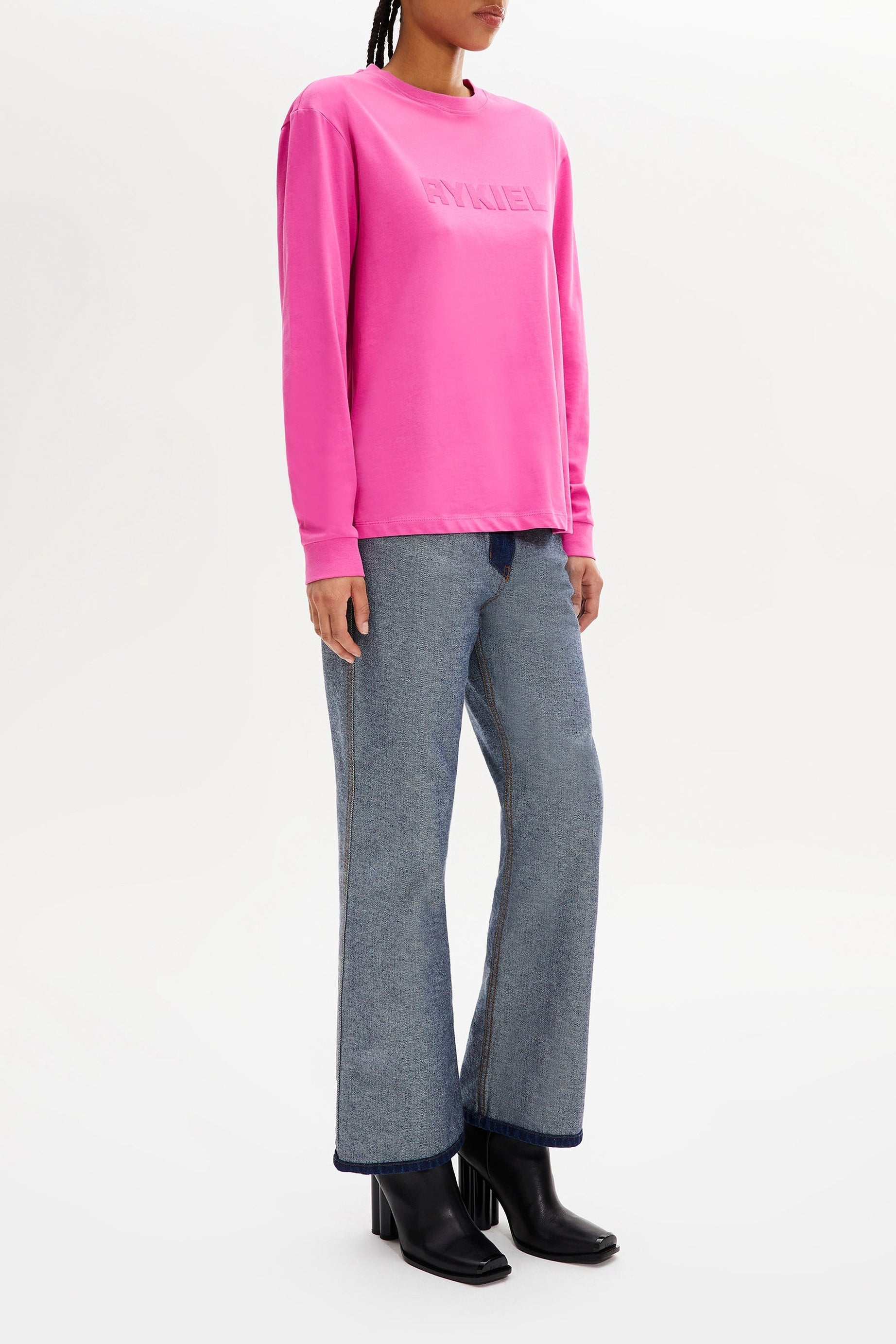 T-shirt col rond manches longues - Rose