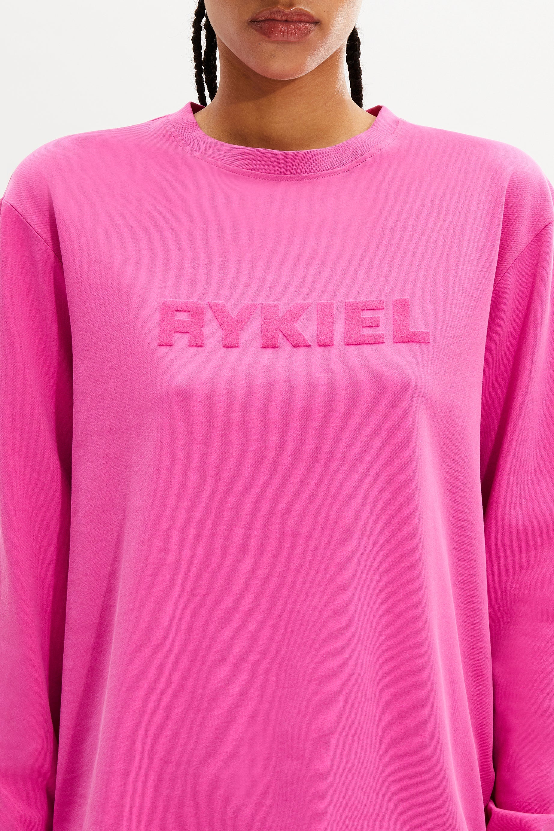T-shirt col rond manches longues - Rose