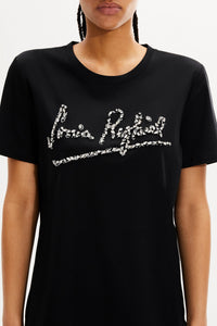 T-shirt à col rond à manches courtes coupe classique - Noir