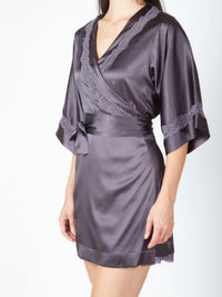 Peignoir Les intemporels en soie - Platinum & Anthracite
