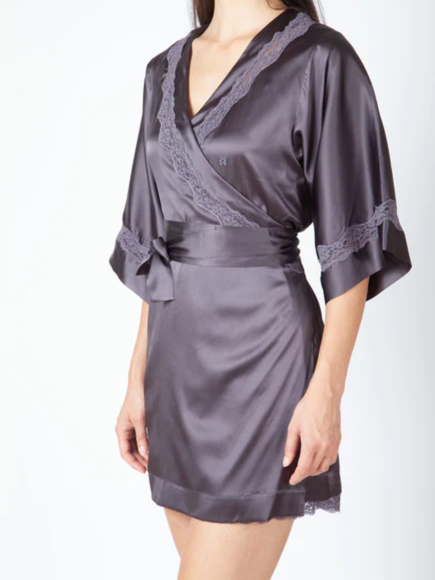 Peignoir Les intemporels en soie - Platinum & Anthracite