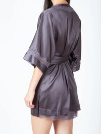 Peignoir Les intemporels en soie - Platinum & Anthracite