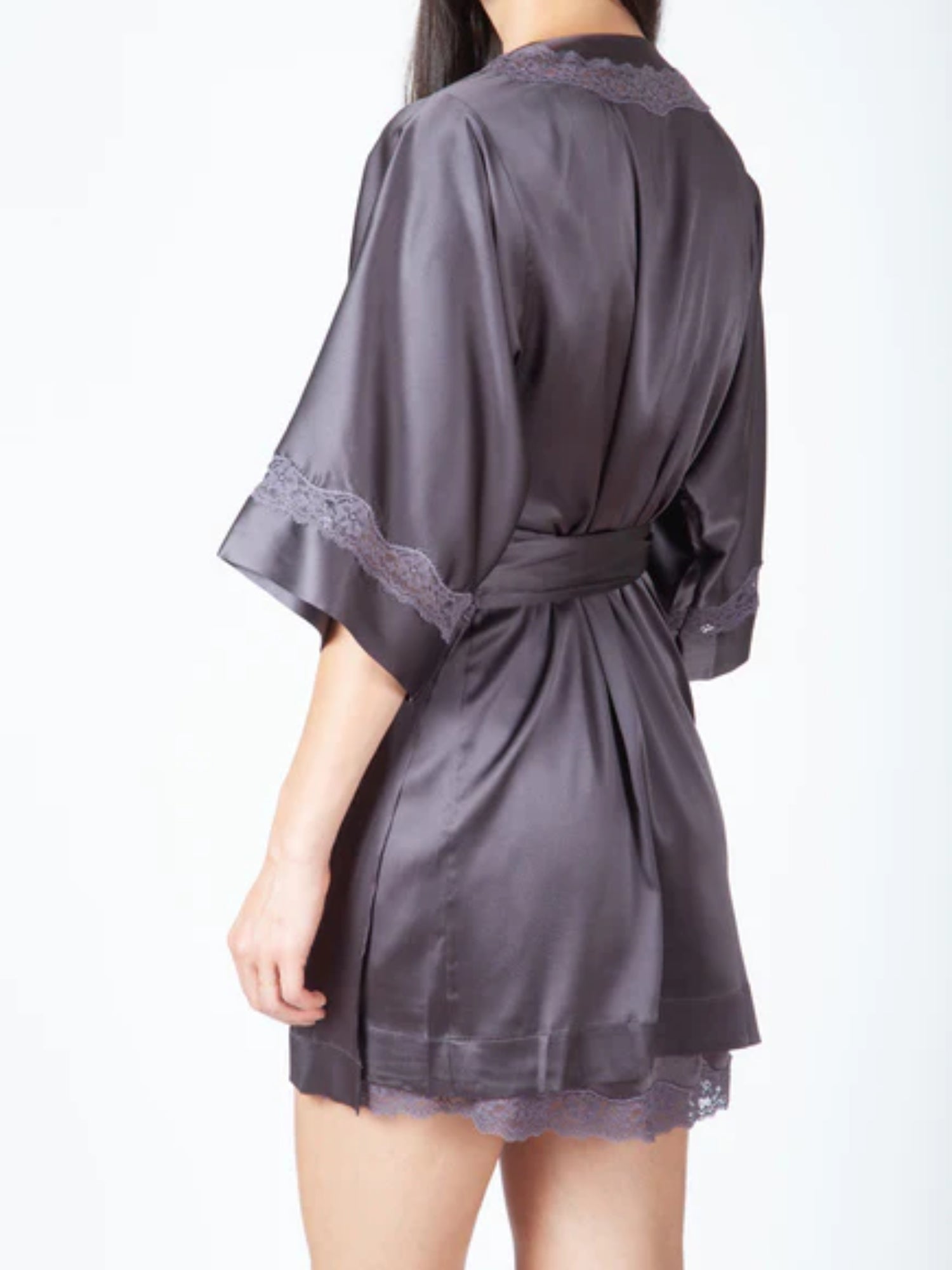 Peignoir Les intemporels en soie - Platinum & Anthracite