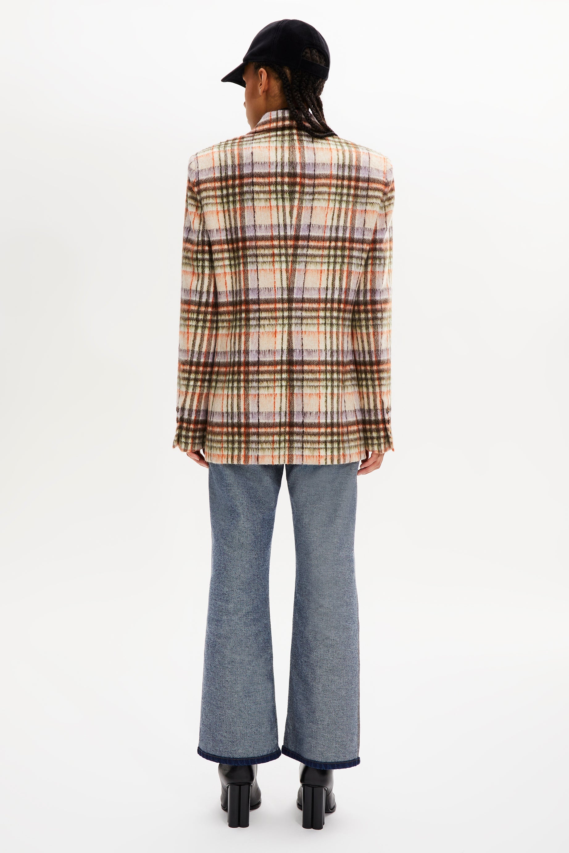Veste motif tartan en laine - Carreaux Écru & Lilas