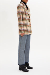 Veste motif tartan en laine - Carreaux Écru & Lilas
