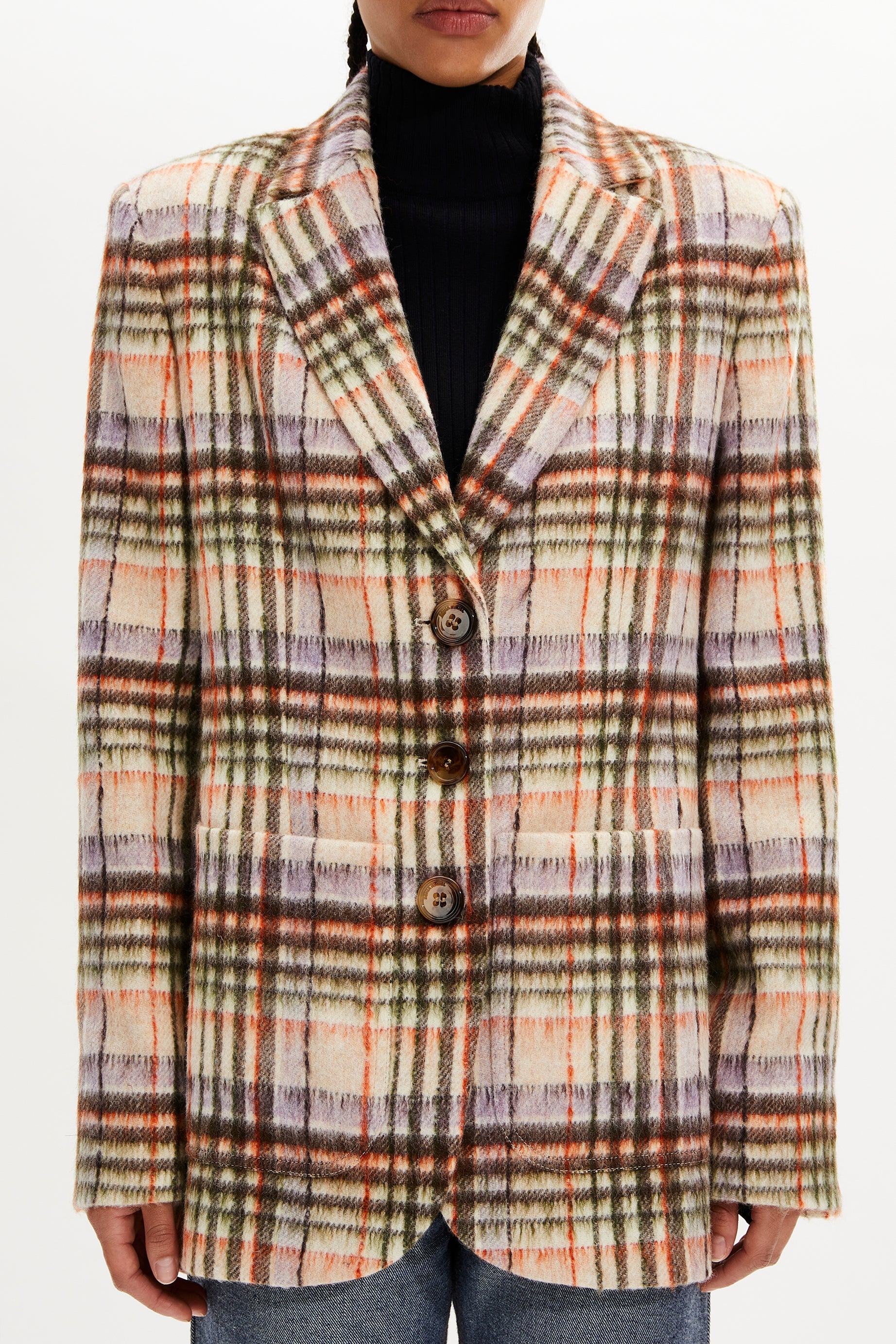 Veste motif tartan en laine - Carreaux Écru & Lilas