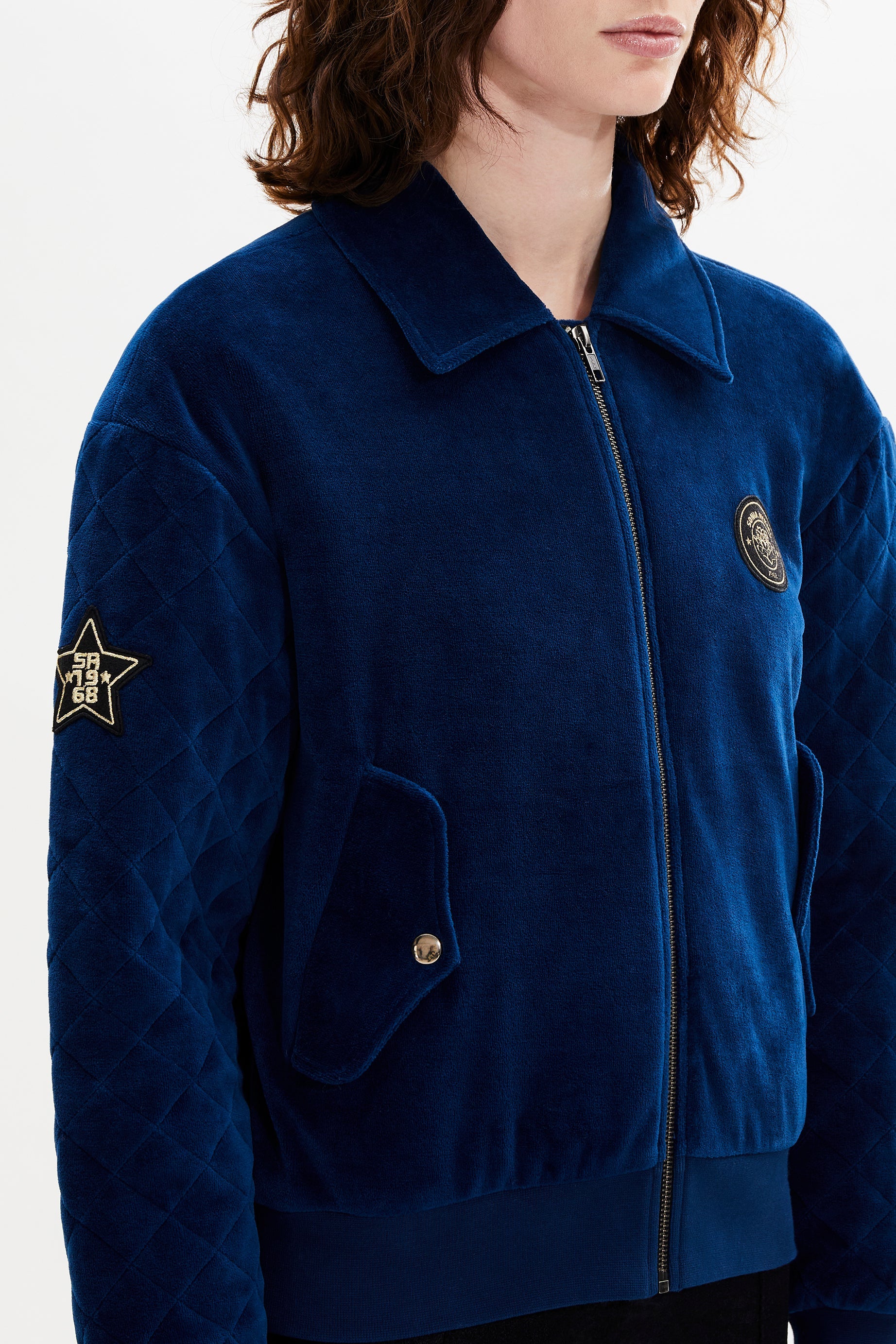 Veste teddy bomber matelassé - Bleu Canard