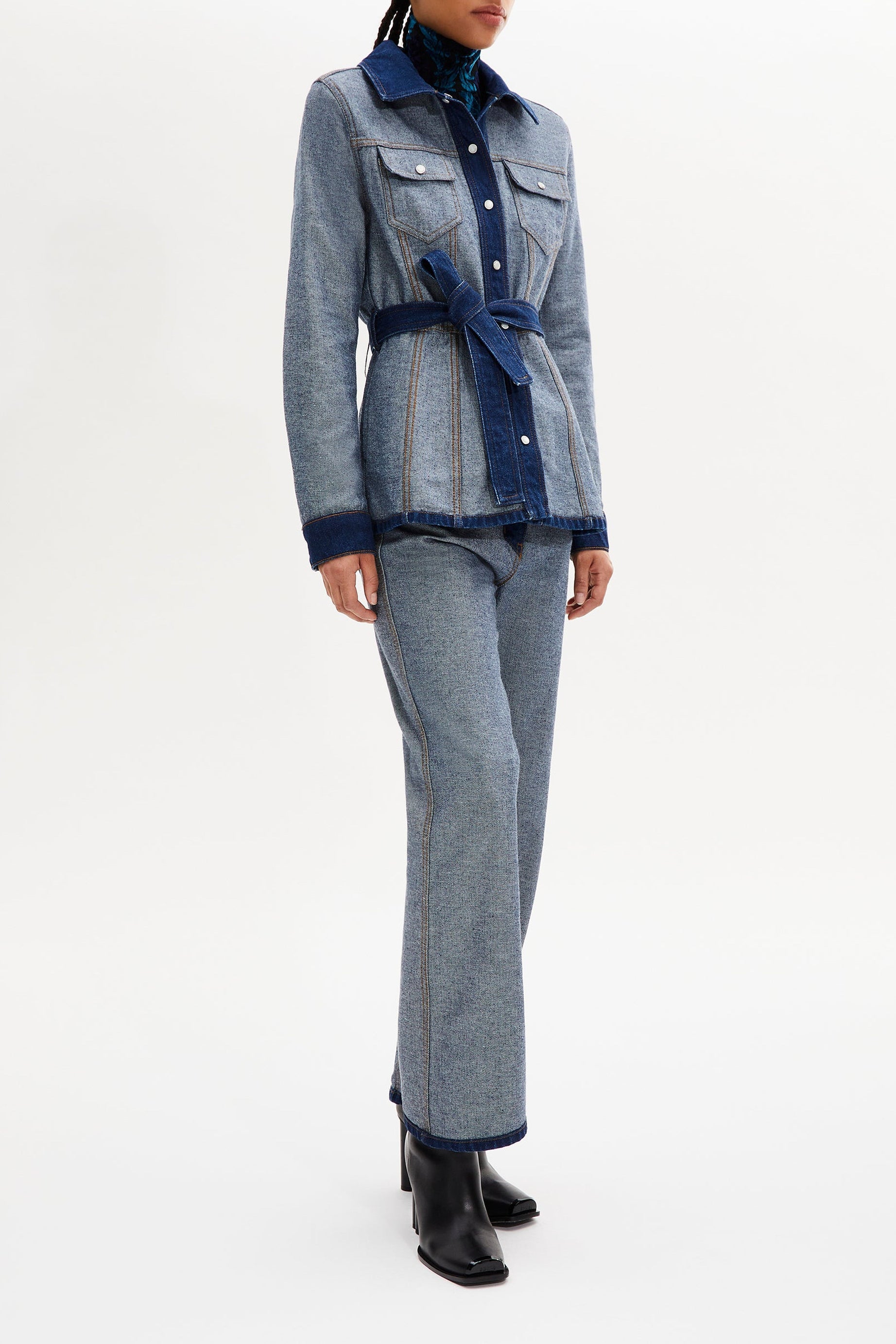 Veste denim aux coutures inversées - Brut