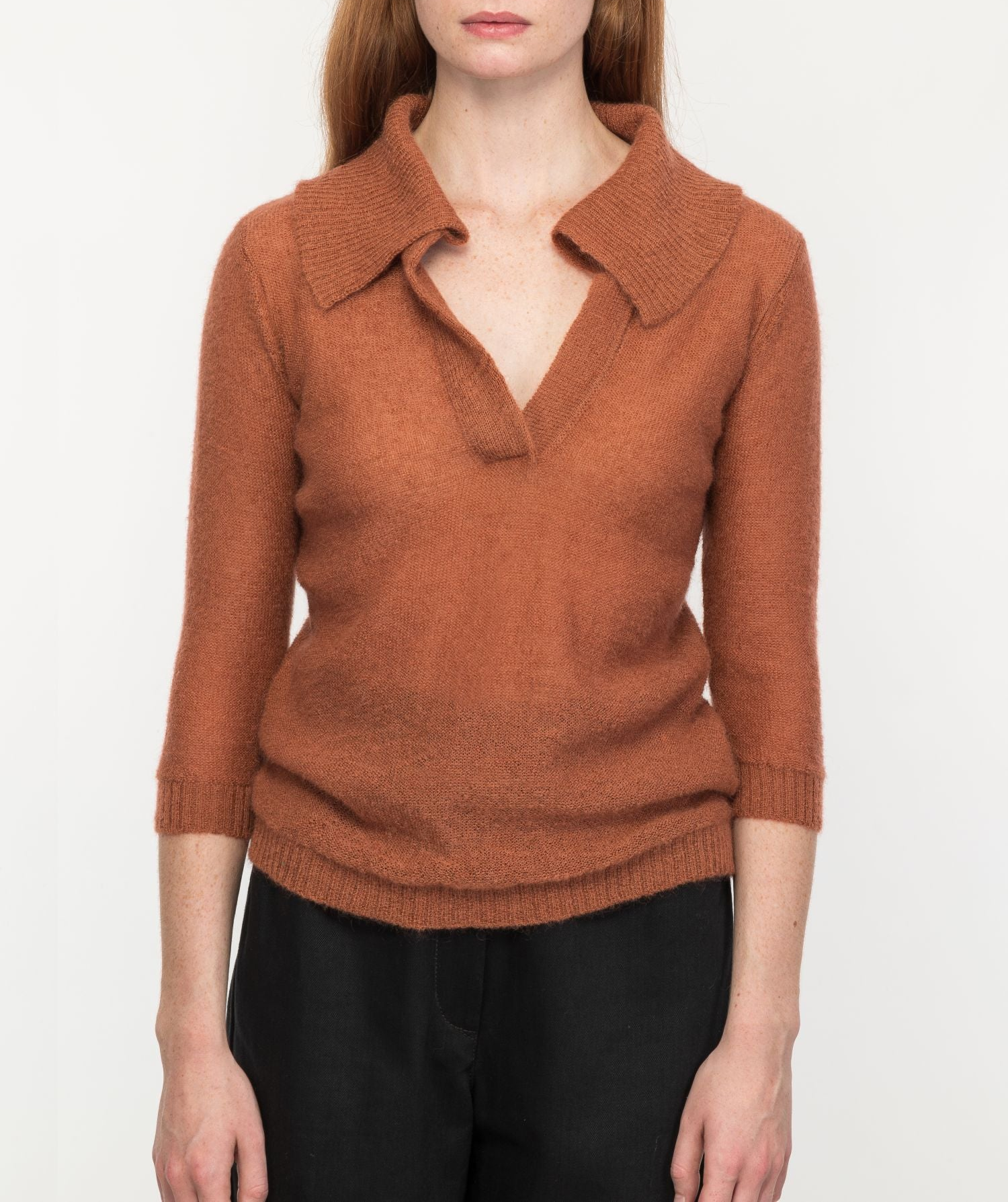 Pull polo en mohair - Noisette