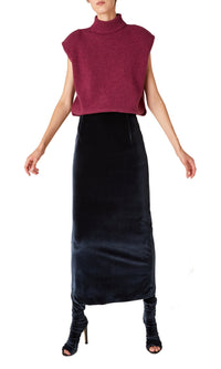 Jupe crayon longue en velours - Charbon