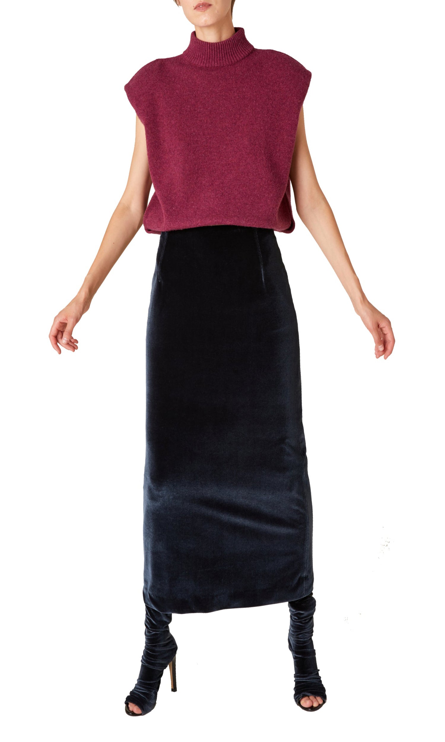 Jupe crayon longue en velours - Charbon