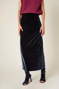 Jupe crayon longue en velours - Charbon
