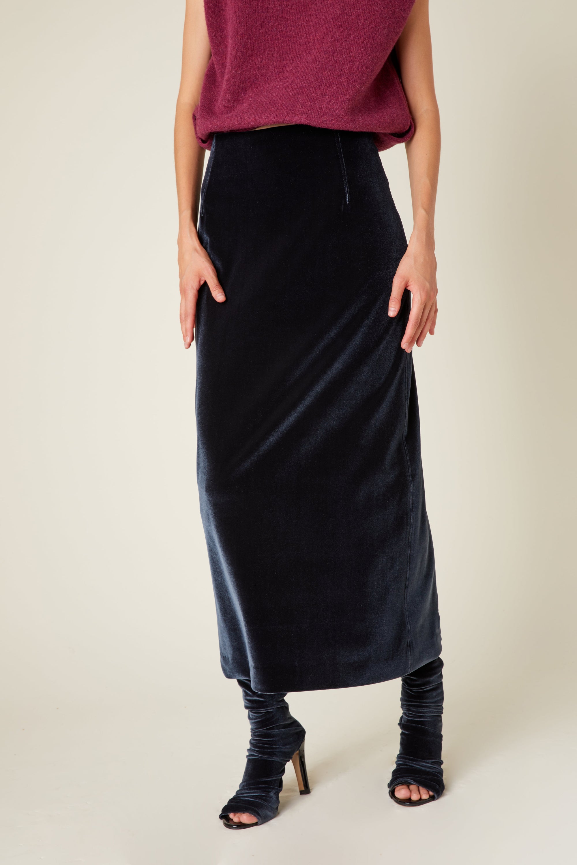 Jupe crayon longue en velours - Charbon