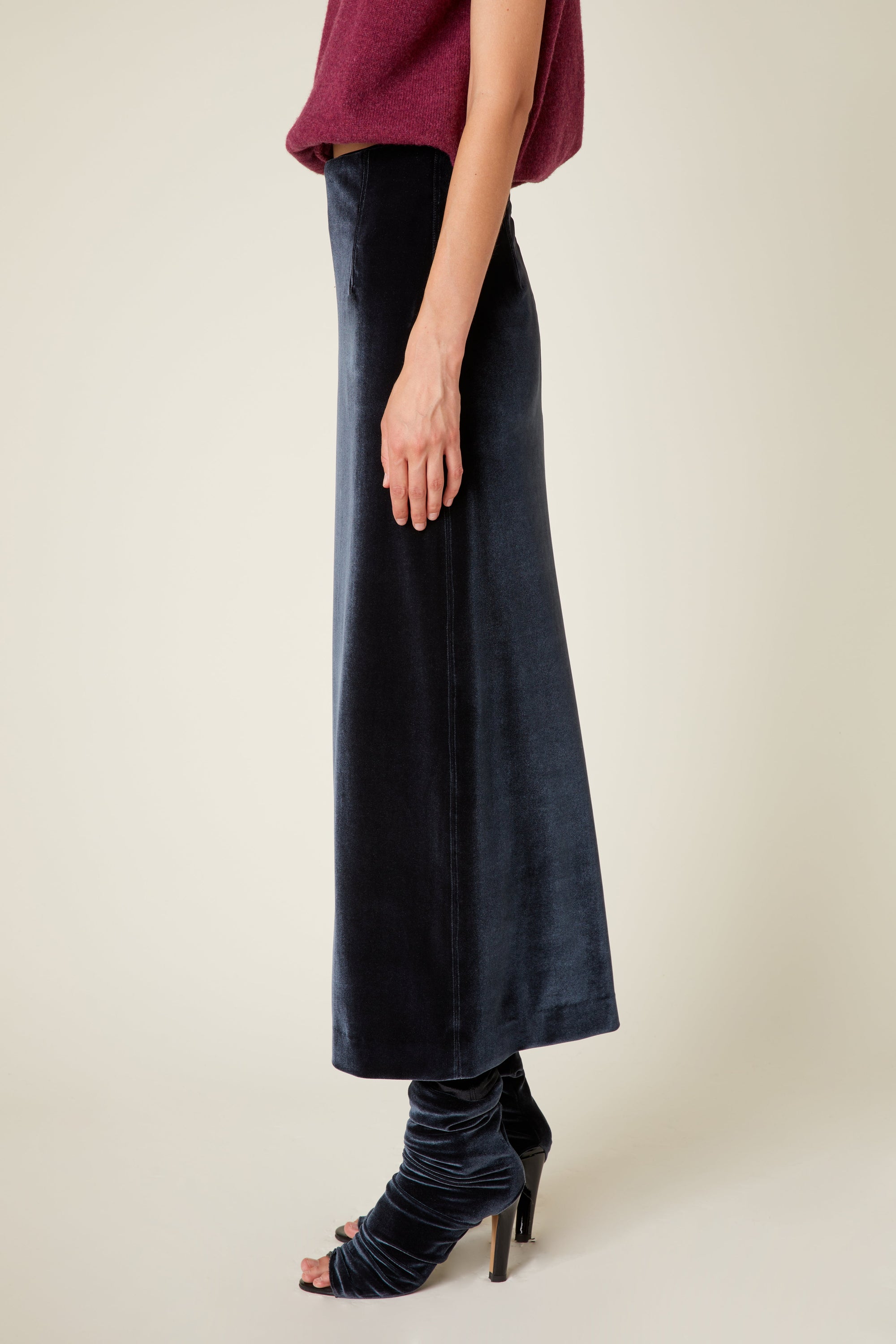 Jupe crayon longue en velours - Charbon