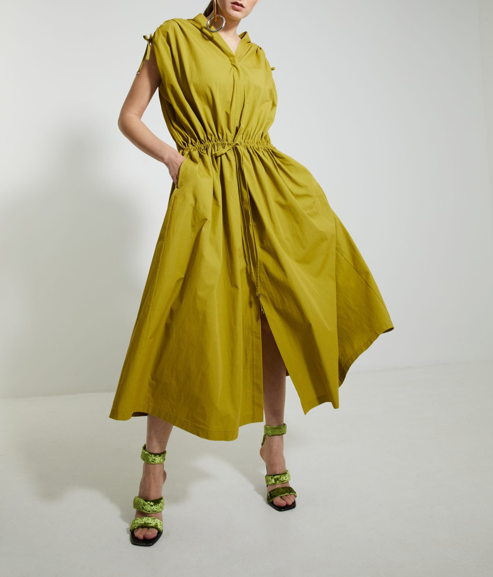 Robe longue large ceinturée - Matcha