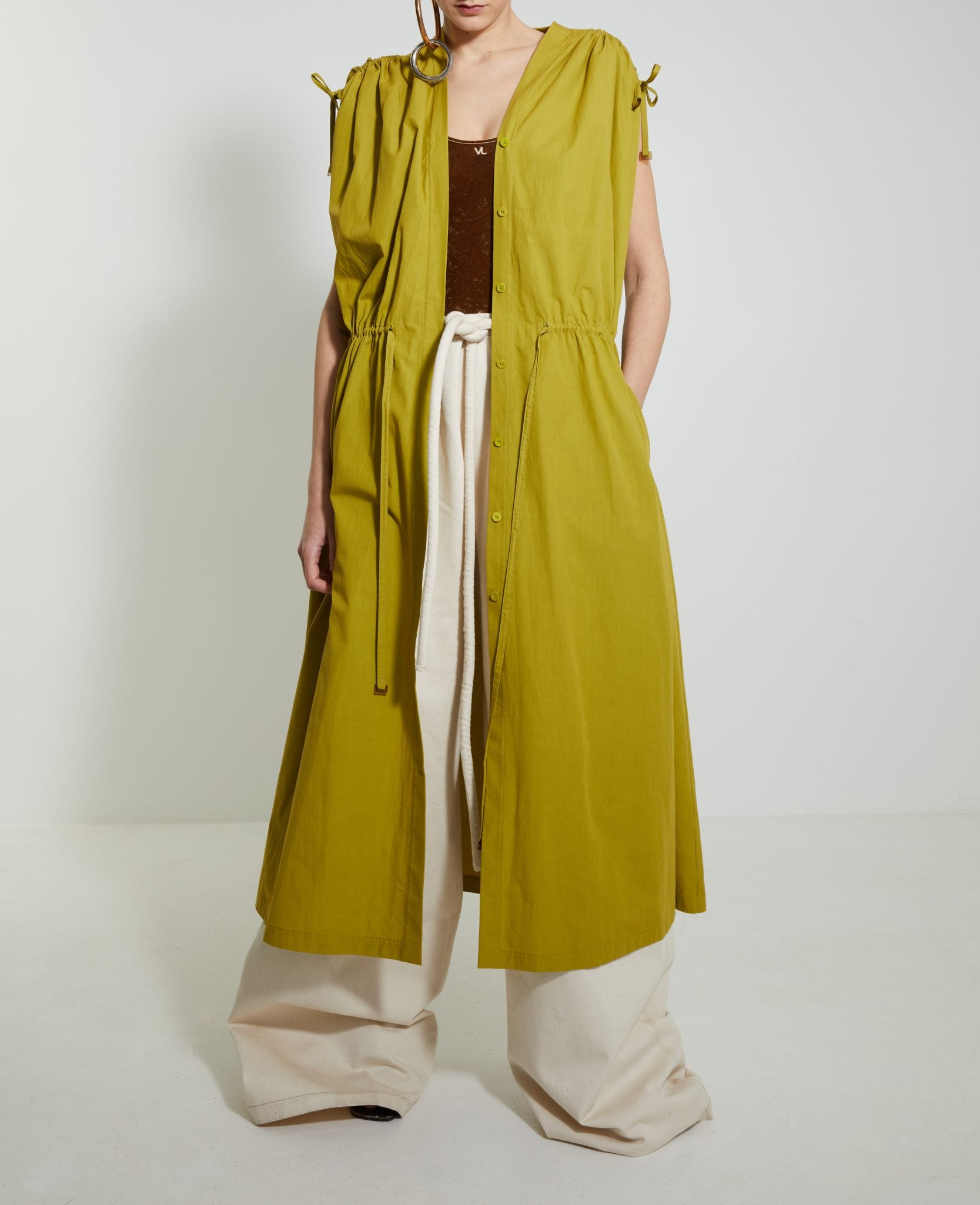 Robe longue large ceinturée - Matcha
