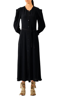 Robe manches triangles en crêpe de soie - Noir