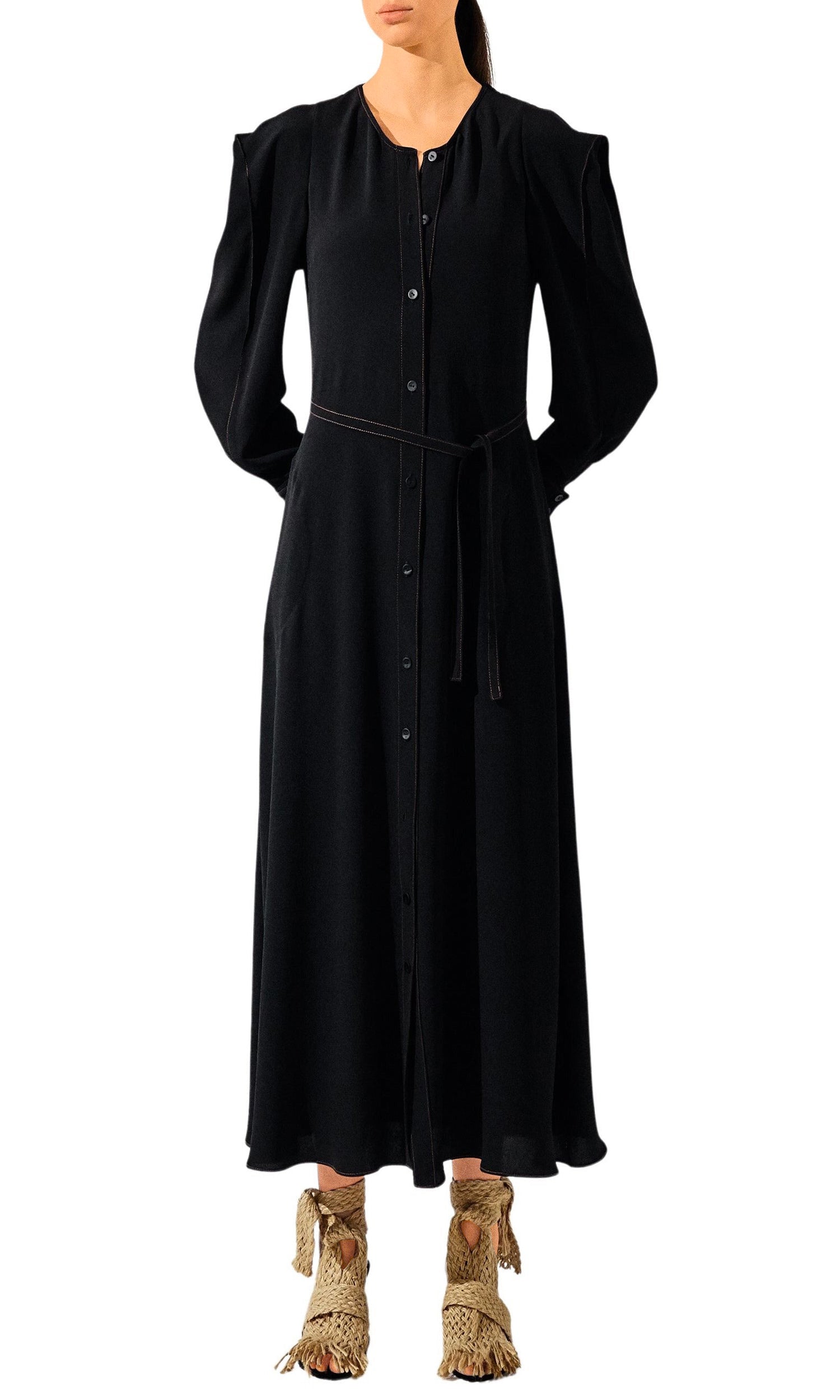 Robe manches triangles en crêpe de soie - Noir