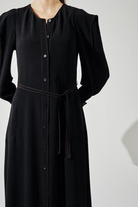 Robe manches triangles en crêpe de soie - Noir