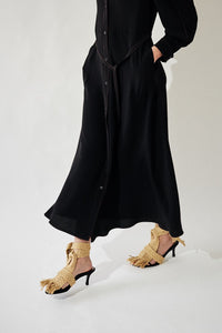 Robe manches triangles en crêpe de soie - Noir
