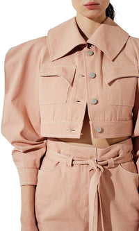 Veste courte en denim manches triangles - Vieux Rose