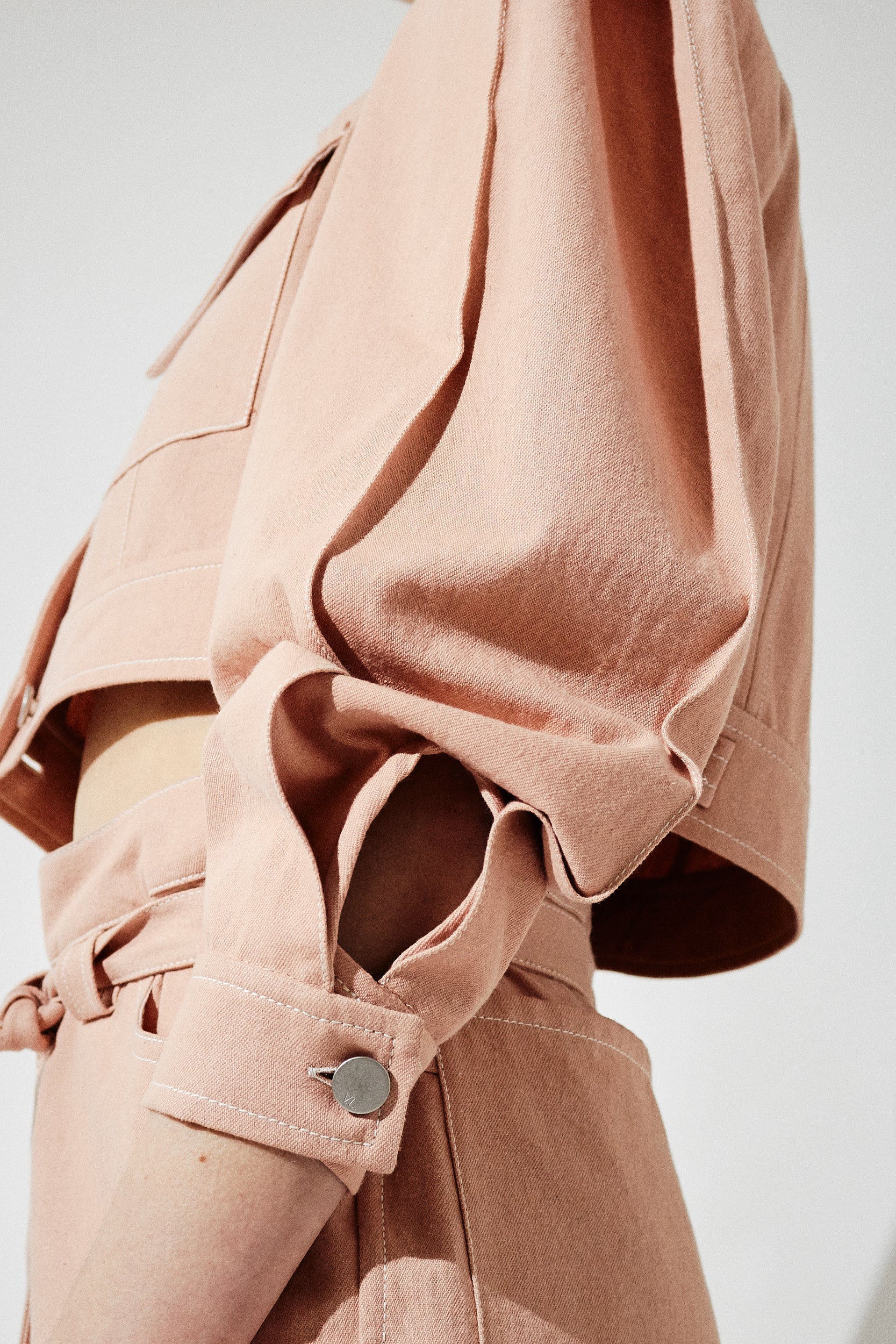 Veste courte en denim manches triangles - Vieux Rose