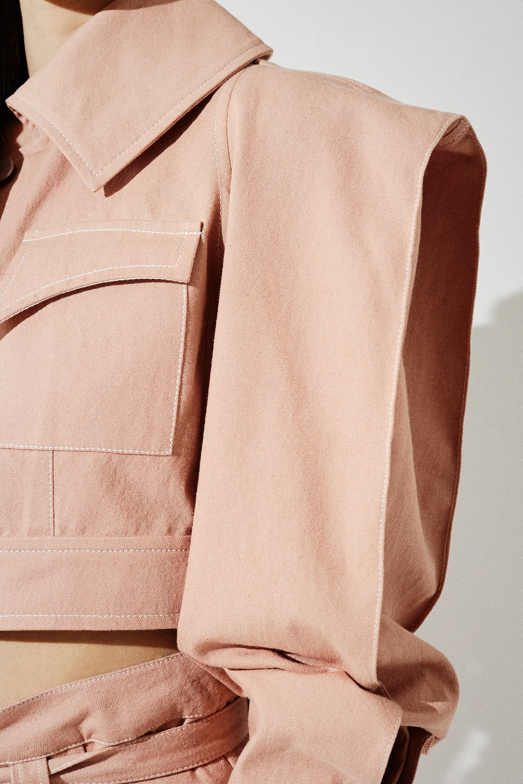 Veste courte en denim manches triangles - Vieux Rose