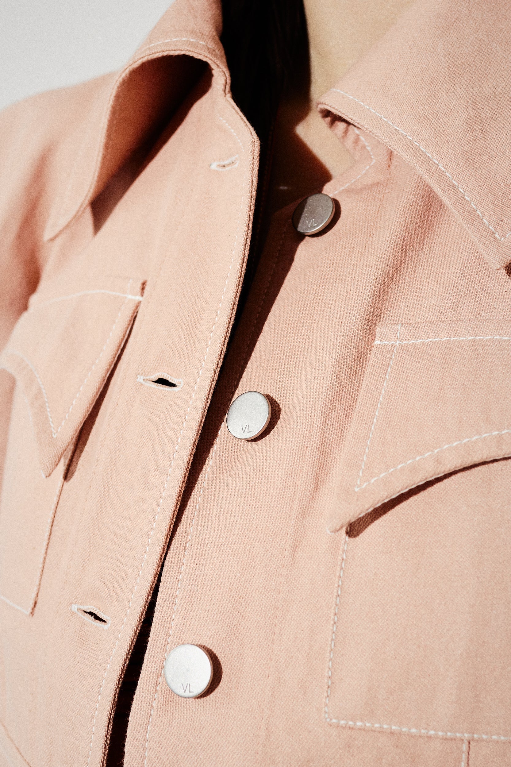Veste courte en denim manches triangles - Vieux Rose