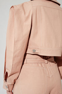 Veste courte en denim manches triangles - Vieux Rose