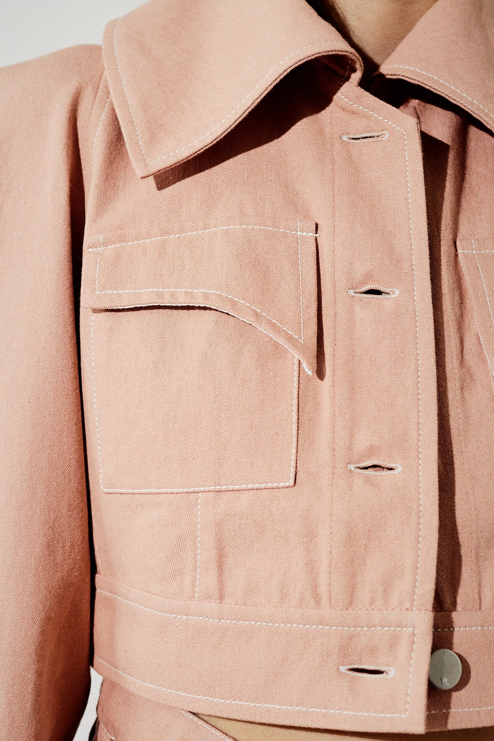 Veste courte en denim manches triangles - Vieux Rose
