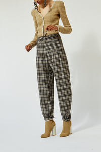 Pantalon jogging en laine tartan - Noir Crème