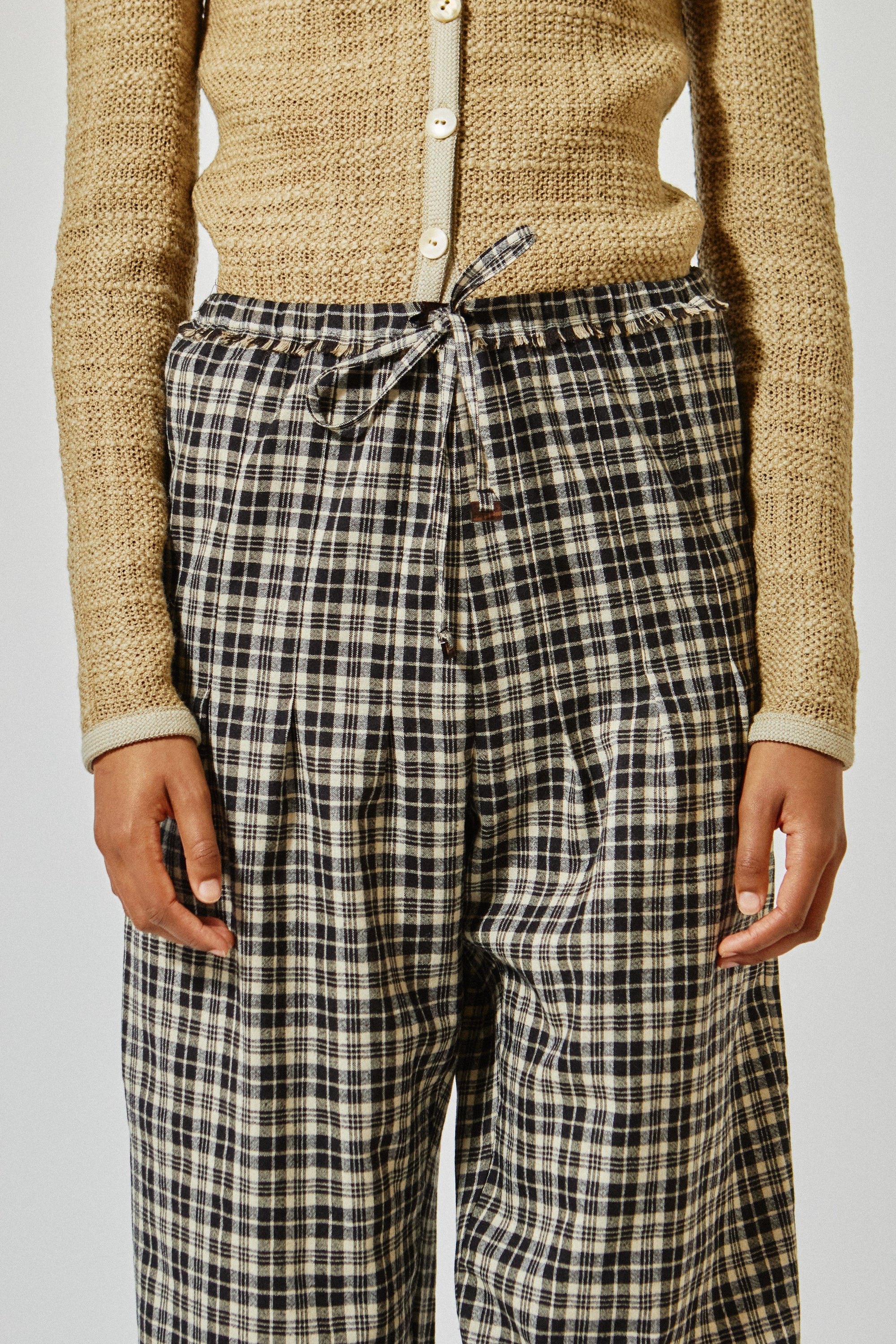 Pantalon jogging en laine tartan - Noir Crème