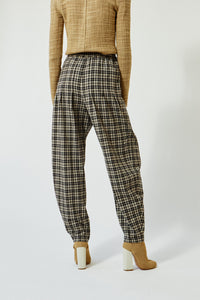Pantalon jogging en laine tartan - Noir Crème