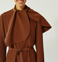 Robe col écharpe à manches longues - Noisette