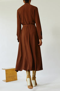 Robe col écharpe à manches longues - Noisette