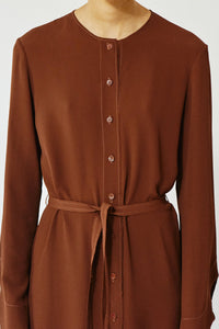 Robe col écharpe à manches longues - Noisette