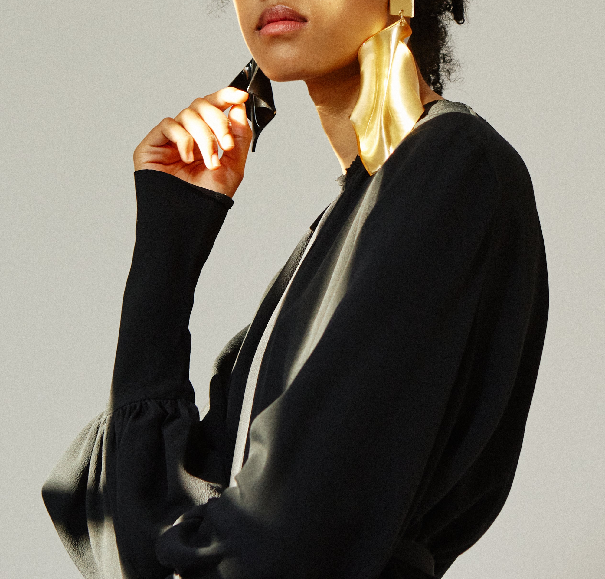 Robe à manches longues à larges poignets - Noir