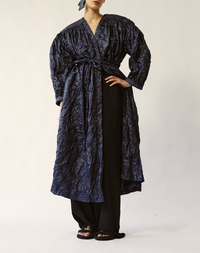 Robe froncée en nylon froissé - Marine