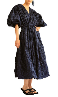 Robe froncée en nylon froissé - Marine