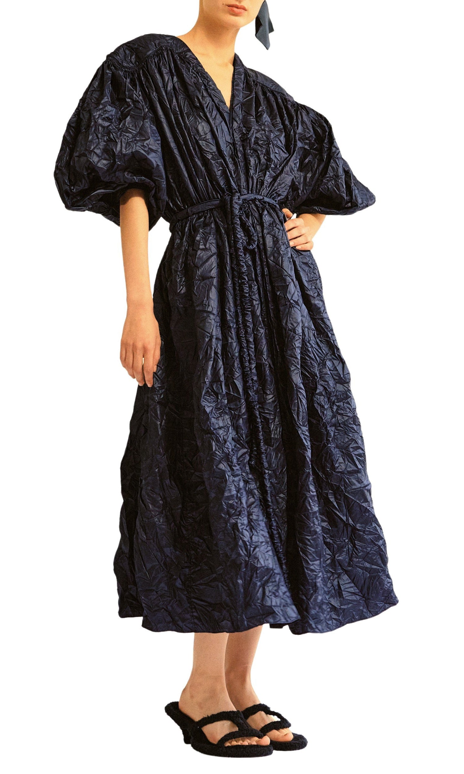 Robe froncée en nylon froissé - Marine