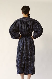 Robe froncée en nylon froissé - Marine