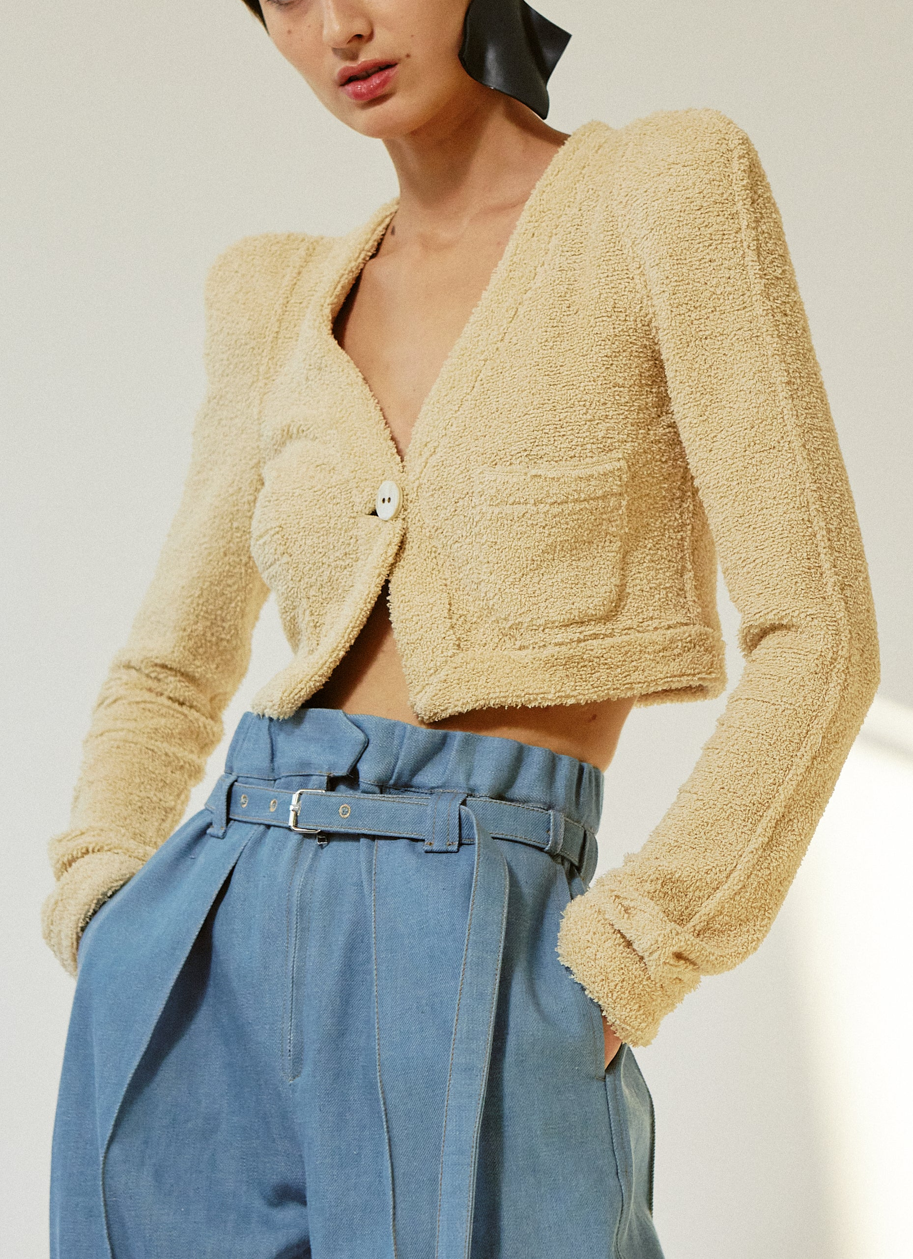 Micro-cardigan en éponge - Cream