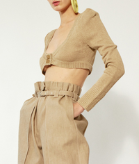 Micro-cardigan en maille de chanvre - Beige