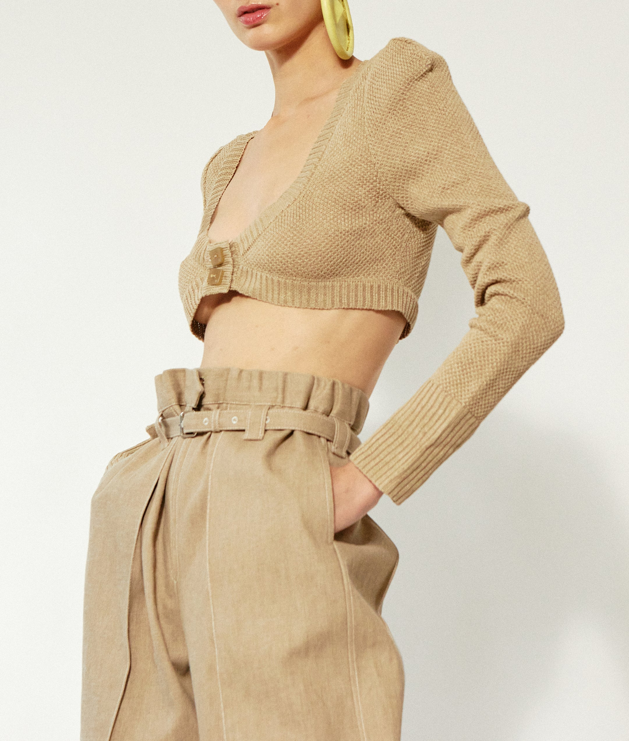 Micro-cardigan en maille de chanvre - Beige