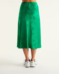 Jupe mi longue Elie en soie - Green Jacquard